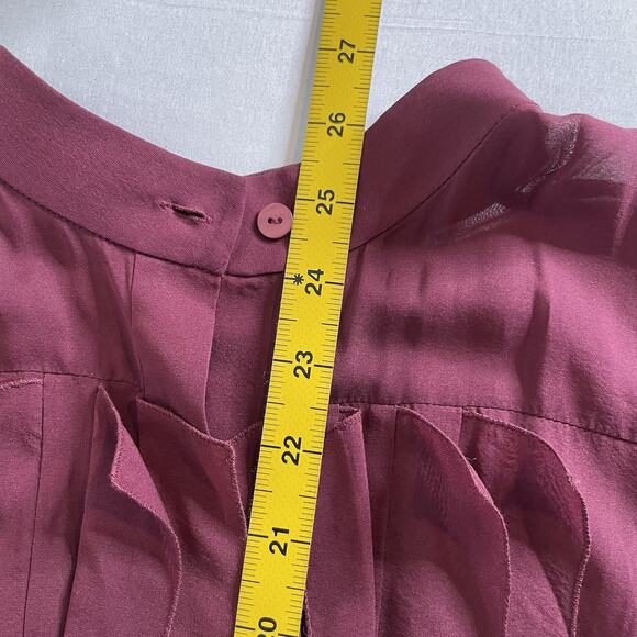 Theory Women's Burgundy Sheer Silk Sleeveless Blouse Size M Old Money Euro Chic - Picture 3 of 11